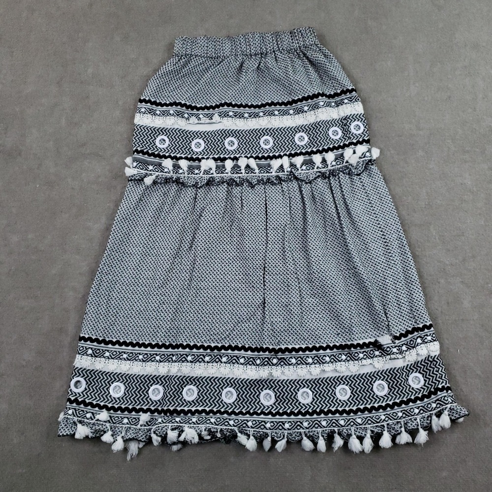 Dodo Bar Or Skirt Womens Medium Black Peasant Long Tassel Lace Fringe Cotton ZZ